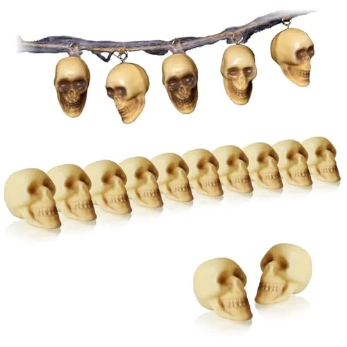 com-four® 12x Deko-Totenkopf - Halloween-Deko Totenschädel aus Kunststoff - künstliche Knochen als Dekoration für Fasching, Motto-Partys und Día de los Muertos (Totenköpfe)