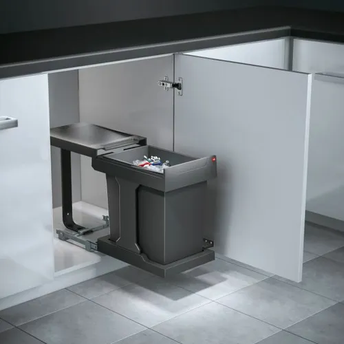 Einbauabfallsammler Solo 3634-10, 20l, graphitgrau - Haushaltszubehör, praktischer Einbauabfallsammler mit 20l Fassungsvermögen, ideal für eine saubere Küche, mit Vollauszug und Ausfahrautomatik für einfachen Zugriff.