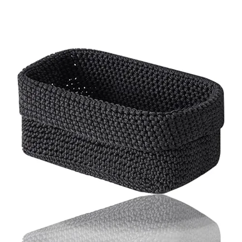 Häkelkorb, Aufbewahrungskorb Schwarz Körbchen Aufbewahrung Strickkorb | Aufbewahrungskorb Bad Korb für Gästehandtücher Regalkörbe für Handtücher Kosmetik Schlüsseln Schmuckstück (21 × 15 × 15,5 cm)