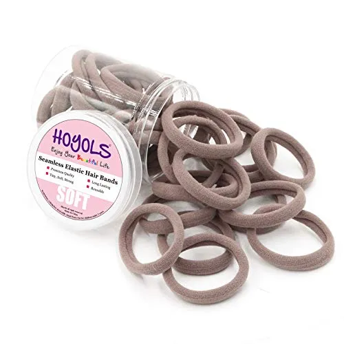 HOYOLS 4 CM große Elastische Haarbänder, Weiche Nylon-Haargummis für Frauen – Beschädigungsfreie & Rutschfeste Haarbänder für Dickes, Schweres und Lockiges Haar 50 Stück (Karamell)