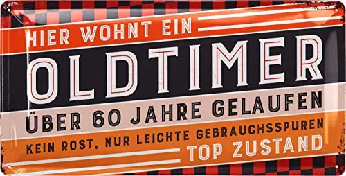 LANOLU Retro Blechschild 60 Geburtstag Schild - 60 JAHRE OLDTIMER - Alternative zur Geburtstagskarte 60 - witziges Geschenk 60 Geburtstag Mann - Metallschild, 17x34cm