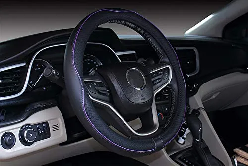 Istn Mikrofaser Leder Auto Lenkradbezug 38cm für die meisten Autos (schwarz lila)