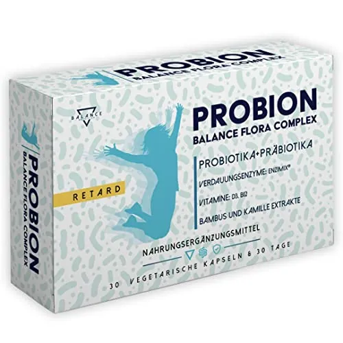 PROBION® | Probiotika Darmsanierung | Probiotika Kapseln | 40 Milliarden CFU | Lactobacillus, Bifidobacterium + Enzi-Mix + Vitamine + Bambus und Kamille zur Beseitigung von Darmgas | 30 Kapseln Retard