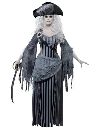 Smiffys Damen Geisterschiff Prinzessin Kostüm - Kostüm-Outfits für Erwachsene, inklusive Kleid und Hut, perfekt für Halloween und Themenpartys, aus leichtem Material für ein angenehmes Tragegefühl.