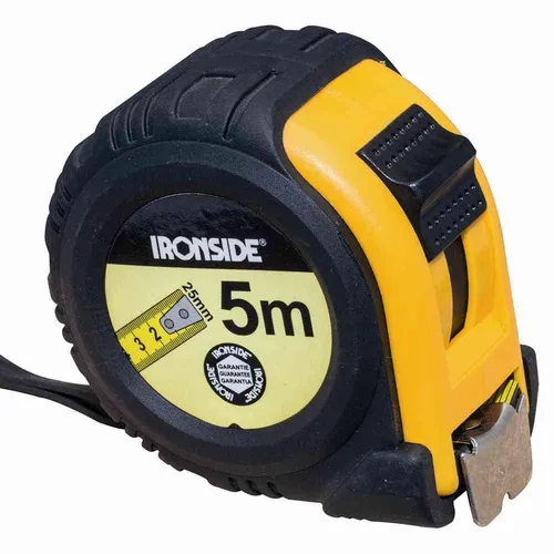 IRONSIDE Rollbandmaß mit Stop 5 m, 25 mm Band, gu mmiert