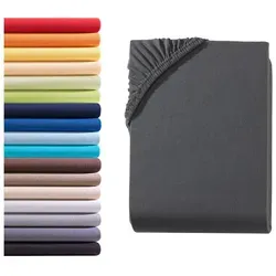 Hometex Premium Textiles Spannbettlaken Jersey Spannbettlaken 100% Baumwolle, Jersey, Gummizug: Rundumgummizug, Premium-Jersey Matratzenhöhe bis 23 cm grau 2x 90-100x200 cm - DOPPELPACK cm