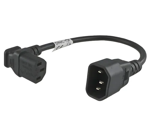 DINIC Kaltgeräte-Verlängerung C13 90° oben gewinkelt auf C14, kurz, schwarz