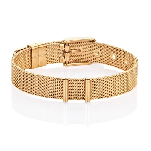 Kistanio Damen Mesh Charmband Goldfarben mit Dornschließe