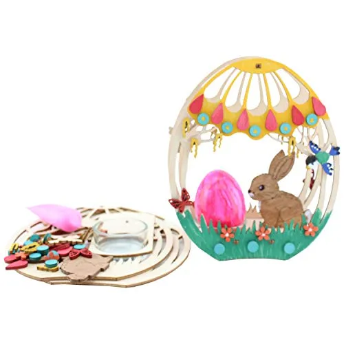 Drechslerei Kuhnert Hobaku Bastelset - Teelichthalter/Kerzenhalter - Motiv: Osterei - Dekoration aus Holz zum Zusammenbauen - Höhe: ca. 17 cm - Made in Germany