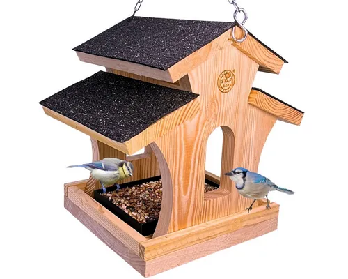 Stafeco Vogelhaus Vogelfutterhaus für Balkon und Garten - Tierhäuser – Handgefertigtes Vogelfutterhaus mit aufklappbarem Dach, wetterfest und ideal für die ganzjährige Vogelfütterung auf Balkon oder im Garten.