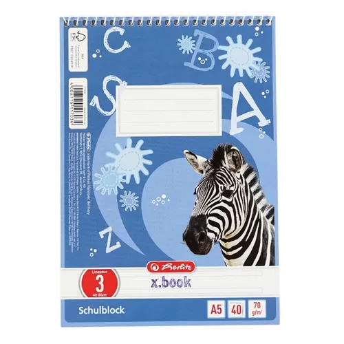 Produktbild Schulblock Ringblock Spiralschulblock A5 40 Blatt Lineatur 03 Motiv Zebra (ZH1)