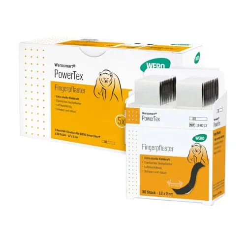 Werosmart® PowerTex Fingerpflaster - 5 Stück, 12cm - Erste-Hilfe-Heftpflaster & Verbandsmaterial, mit extra starker Klebekraft, luftdurchlässig und einfach einhändig anlegbar – ideal für schnelle Hilfe!