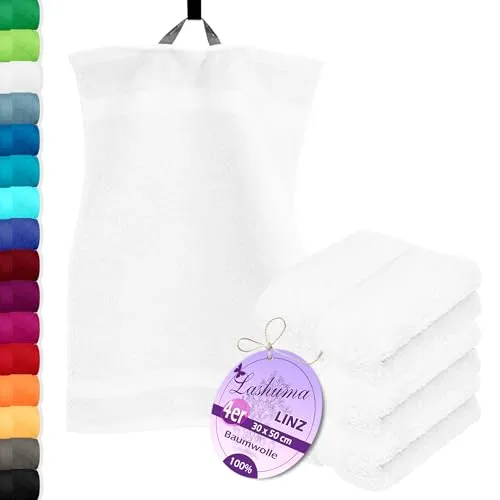 Lashuma 4er Premium Handtuchset Weiß, Linz kleine Frottee Gästetücher 30x50 cm