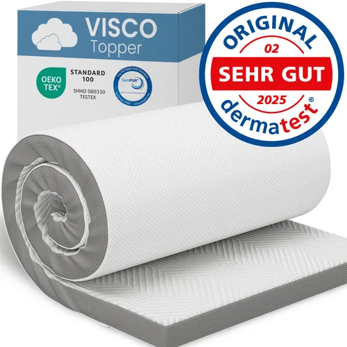ELONEO Weiß/Grau Visco Topper Matratzenauflage - Matratzenauflagen mit hochwertigem AirCell Visco Memory-Schaum für verbesserten Schlafkomfort und verlängerte Lebensdauer Ihrer Matratze.