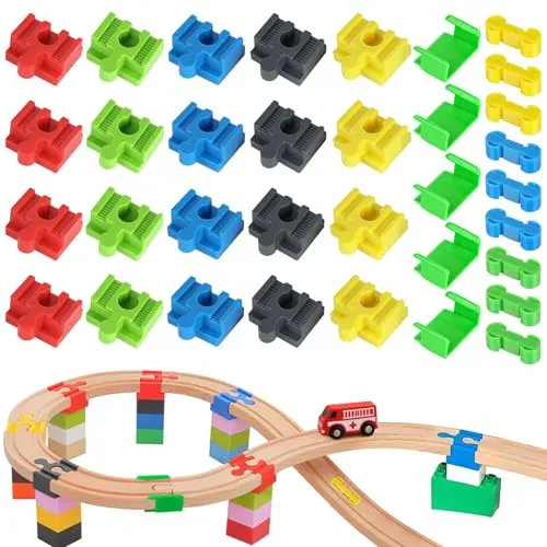 Stück Holzeisenbahn Schienen Adapter, Universal Schienenverbinder aus Kunststoff, Holz Schienen Connectors, Eisenbahn Spielzeug Zubehör für Kinder im Alter Von 3-14 34