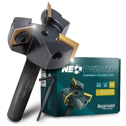 Bayerwald NeoTwister Planfräser für Oberfräse - Profiwerkzeug für präzise Holzarbeiten - Fräsen - Hochwertiger Planfräser mit tauschbaren TiN-beschichteten Messern für lange Standzeit und vielseitige Anwendungen in der Holzbearbeitung.
