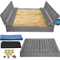 KOTARBAU® Sandkasten mit Abdeckung 140 x 140 cm Grau Großer Holzsandkasten Sandkasten mit Sitzbank und Deckel Gartenspielzeug Kinder imprägniert... - Grau