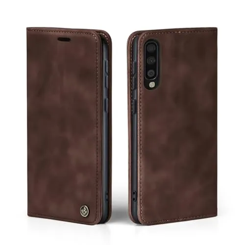 LBH Handyhülle für Samsung Galaxy A70 in Dunkelbraun mit Karten- und Geldfach Smartphone Hülle mit Standfunktion Flip Case Schutzhülle Magnetverschluss Vintage