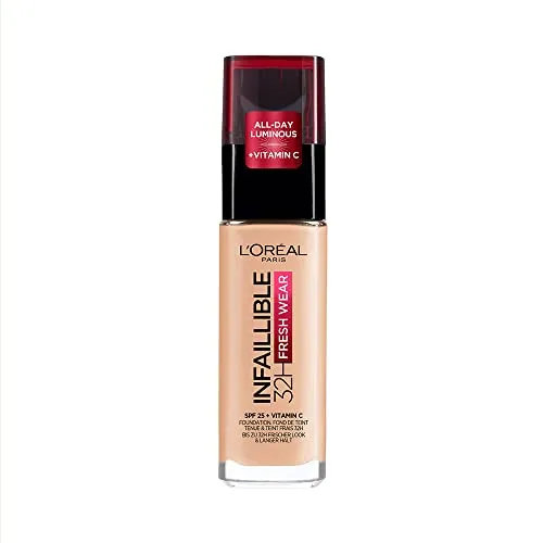 L'Oréal Paris Make-up, Wasserfest und langanhaltend, Flüssige Foundation mit LSF 25, Infaillible 32H Fresh Wear Make-up, Nr. 180 Rose Sand, 30 ml