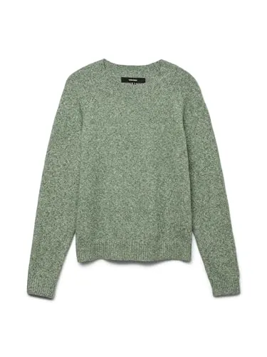 VERO MODA Strick Pullover Meliert Basic Rundhals Jumper Langarm Sweater Regular Fit RIPP Raglan VMDOFFY