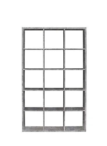 Standregal in Lichtgrau - 3x5 Fächer Bücherregal in Betonoptik - Kategorie: Regale & Aufbewahrung, robustes Design mit 15 Fächern, vielseitig einsetzbar als Raumteiler, ideal für jeden Wohnraum.