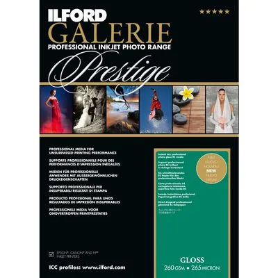 Ilford Druckerpapier GALERIE Prestige Gloss A3+ 25 Blatt - Drucker-Fotopapier für exakte Farbwiedergabe und überragende Haltbarkeit, ideal für langlebige Bilder in außergewöhnlicher Qualität.