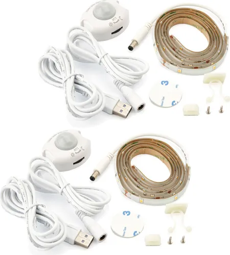NCC-Licht LED Sensor USB Strip Nachtlicht Set 1,2m warmweiß 3000K 2,4W IP44 mit Bewegungsmelder 2 x