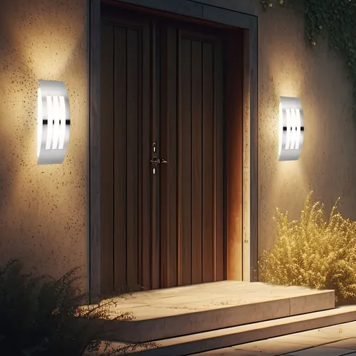 Edelstahl Außenwandlampe 2er Set, 9W LED Terrassenleuchte - Wandleuchte für den Außenbereich aus Edelstahl mit IP44 Schutz. Ideal für gemütliches, warmweißes Licht im Garten oder an der Haustür. 2 Leuchten enthalten, je 810 Lumen.