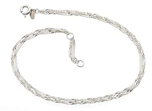 Elegante Fußkette Singapur 2-reihig aus 925 Silber - Hochwertige 2-reihige Fußkette aus echt 925 Silber, 1,8mm breit, in wählbaren Längen von 23-30cm. Mit hochglanzpolierter Oberfläche und diamantierten Kanten für einzigartigen Glanz.