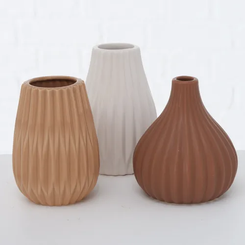 Restposten Vase Wilma 3er Set Steingut mehrfarbig mix matt braun-weiss-hellbraun