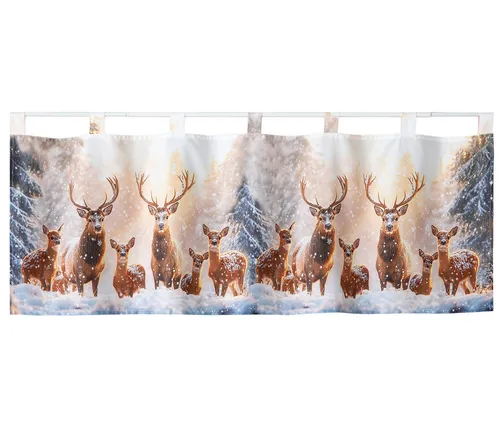 heimtexland Scheibengardine Weihnachten Deko Gardine Bistro Weihnachtsgardine (1 St), Schlaufen, blickdicht, Satin, 45x120 cm I blickdicht I bedruckt I Hirsche im Schnee
