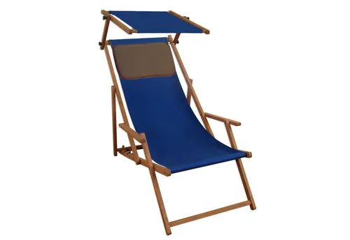 ERST-HOLZ Gartenliege Strandstuhl blau Buche dunkel Gartenliege Sonnendach Kissen klappbar