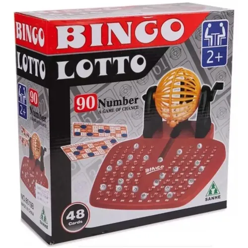 Bingo Becher Käfig 90 Nummeriert Bälle 48 Karten Familienspiel Lotto Lotterie