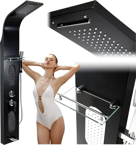 Duschpaneelarmatur Mattschwarz mit Regendusche & Hydromassage