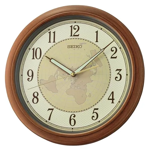 Seiko Wanduhr mit Leuchtzeigern in braun von Seiko Clocks
