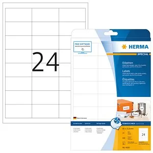 HERMA Etiketten 4820, 66 x 33,8 mm, 600 Stück - Selbstklebende Etiketten in Weiß, ideal zum Bedrucken und für Internetmarken. 600 Stück auf A4-Bögen, perfekt für individuelle Beschriftungen.