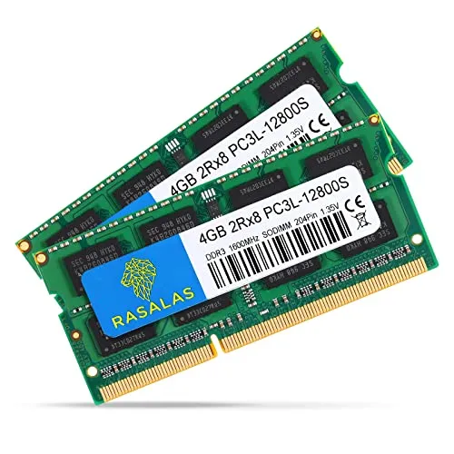 Rasalas 8GB Kit (2x4GB) PC3-12800 DDR3L 1600MHz SODIMM, 4GB DDR3 1600 2Rx8 PC3L-12800S 1.35V 204-Pin CL11 Dual Rank Laptop Arbeitsspeicher