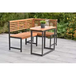 Merxx Eckbank Set mit Klapptisch 90 x 50 cm - Braun - Gartenmöbel-Set für 3-4 Personen, platzsparendes Design mit flexibler Montageoption und klappbarem Tisch aus edlem Akazienholz – perfekt für kleine Balkone!