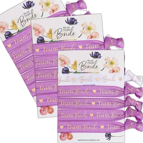 heaven+paper JGA Armbänder Lila + Rosegold Team Bride Deko (Set 15x JGA Armband) Edle JGA Deko Frauen (extra weich) Jungesellinnenabschied Frau Deko - gestaltet in München - Für 14 + Bride to be