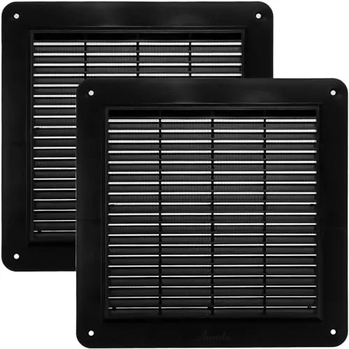 Vent Systems 25 x 25 cm 2 Stück Lüftungsschlitz-Abdeckung – Schwarz – Lüftungsschlitze – Grillabdeckung – integrierter Insektenschutz – gerade Rückseite – Lüftungsschlitze für Badezimmer, Heimbüro