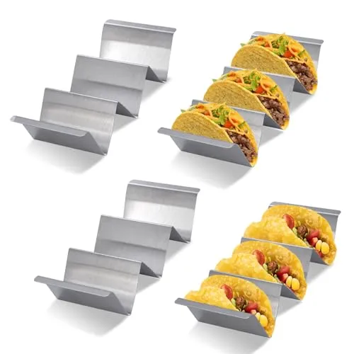 Jesustree Taco Halter Edelstahl, 4 Stück Taco Ständer in Wellenform, Tortilla Halter mit Griffen Metall Küche Gadget für Halten Tacos, Sandwiches, Brot, Hot Dogs und Pfannkuchen