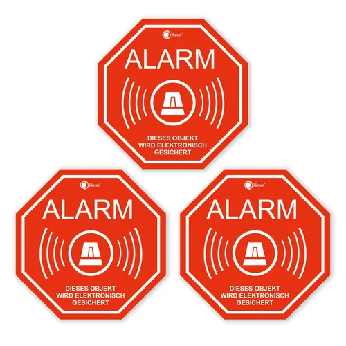 3er Set Alarm-Aufkleber I hin_167 innenklebend I 10 x 10 cm I hin_167