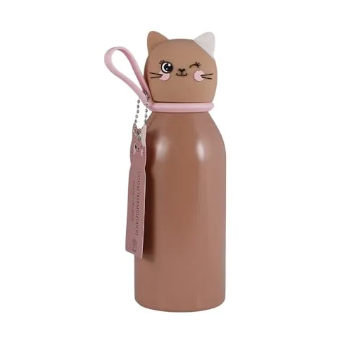 Lulubug Trinkflasche Kinder Tierform, 350ml | BPA-frei, Auslaufsicher & Spülmaschinenfest | Doppelwandig & Edelstahl | 6 Stunden Warm & 8 Stunden Kalt | Thermosflasche Isolierflasche | Katze
