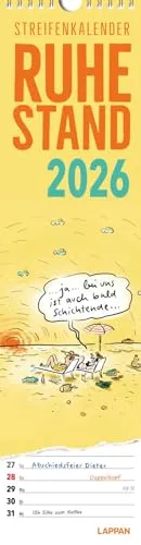 Ruhestand Streifenkalender 2026: Monatskalender für die Wand: Praktischer Terminplaner zum Aufhängen mit Spiralbindung, schmal im Format 12 x 46 cm