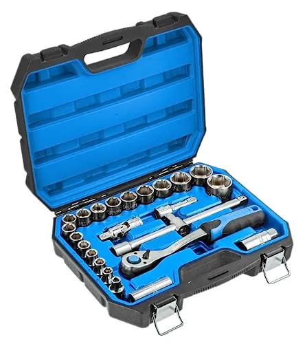 Högert Technik Werkzeugset - 24-teilig, Hochqualitativer CrV-Stahl - Werkzeug-Sets mit 72 Sperrklinken Ratsche, ideal für hohe Lasten. In einem robusten Stahlkoffer, perfekt für Bastler und Profis.