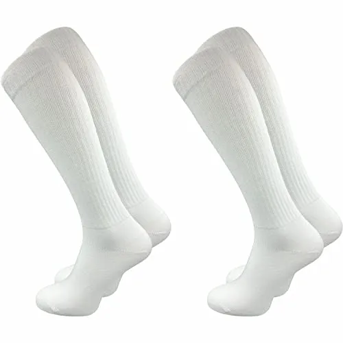 GAWILO Damen Retro Kniestrümpfe (2 Paar) | 78% Baumwolle | knielange Socken im sportlichen Look mit Komfortbund | ohne zu Verrutschen (35-38, weiß)