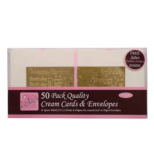 DoCrafts Anita's 50 Pack Quality Blank Cards Cream Square (135 x 135mm)