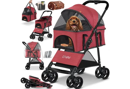 LOVPET® Hundewagen 2in1 - Faltbarer Hundebuggy und Transporttasche - Sonstiger Hundebedarf, ideal für kleine Hunde und Katzen, mit Stoßdämpfern für bequemen Transport und praktischem Stauraum für Leckerlies.
