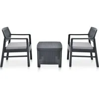 vidaXL 3-tlg. Garten-Lounge-Set Kunststoff Anthrazit - Gartenmöbel-Set mit witterungsbeständigem Kunststoff für langlebigen Einsatz im Freien, inklusive 2 bequemen Sesseln und Tisch für gesellige Stunden.