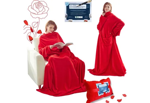 Wohndecke Kuscheldecke mit Ärmeln von Lucadeau - Flauschige Wohndecke (150x200cm) mit Ärmeln in einer praktischen Stofftasche, perfekt als Geschenk für Frauen zu besonderen Anlässen wie Geburtstagen oder dem Muttertag.